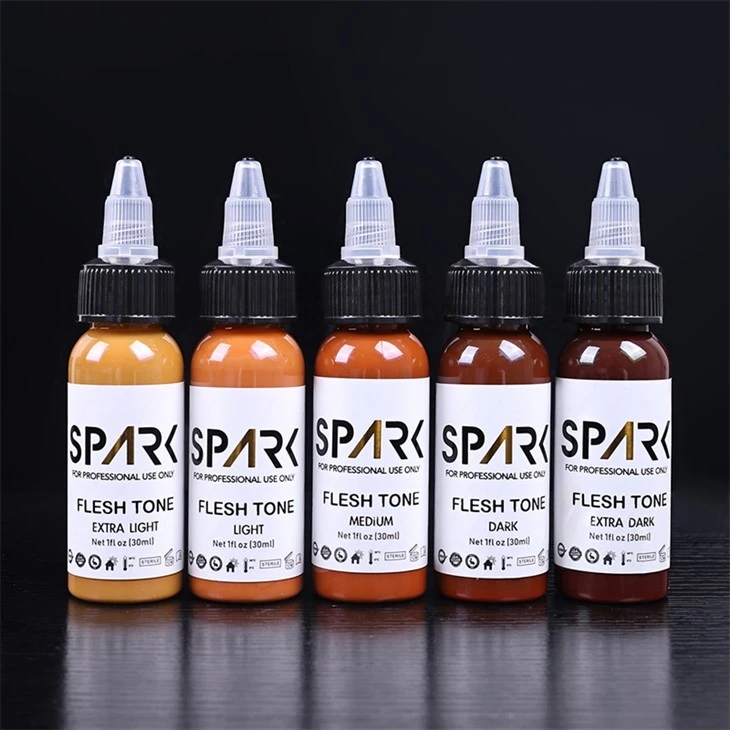 ผิวสีชุด 1OZ 5 ชิ้น Leadfree Tattoo Ink Spark Tattoo Ink Professional Tattoo Ink Cover Ups ผสมและเครื่องสำอางรอยสัก