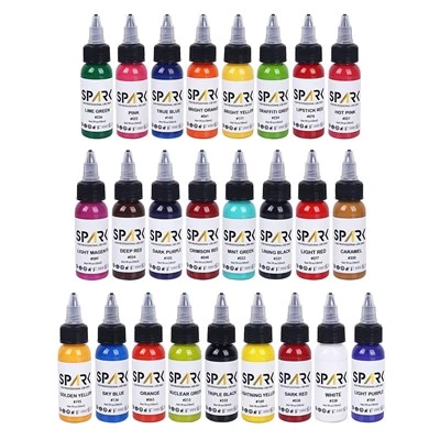 Spark 25 Set 1oz Organic Premium Permanent Long - หมึกรอยสักสีที่ยาวนานยาวนานสำหรับศิลปะและรอยสัก