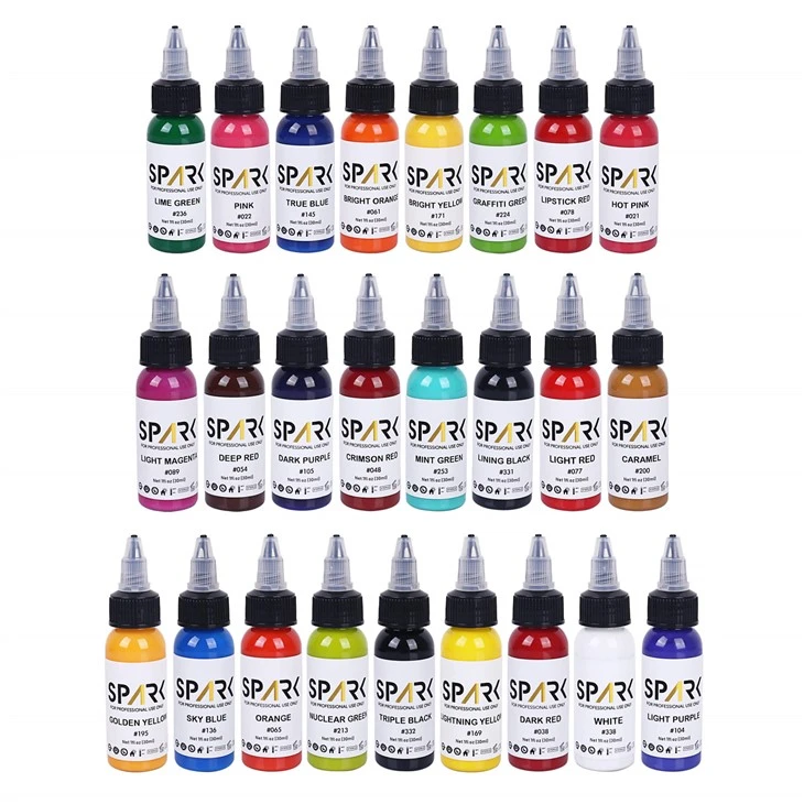 Spark 25 ขวดหมึกสัก 1oz 30ml 25pcs ต่อชุด 66 สีสำหรับการสัก