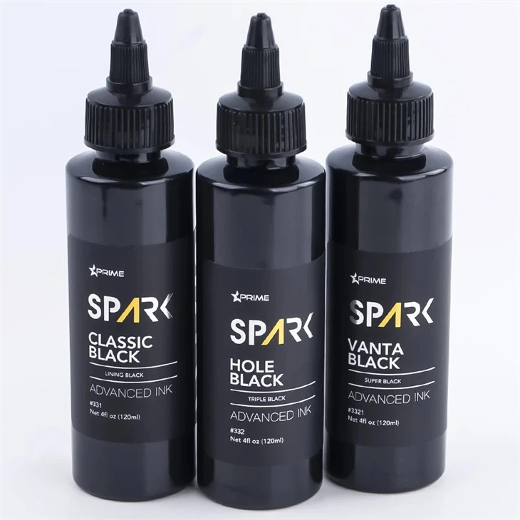 Spark Premium 4oz tri - ชุดหมึกสักสีดำสีดำ: คลาสสิก, Hole & Vanta Black สำหรับรอยสักและศิลปะร่างกายที่เหนือกว่า