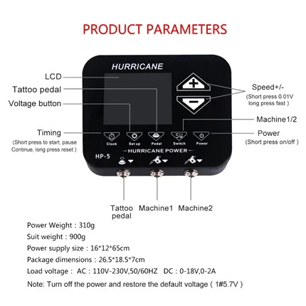 Hurricane Electric Digital Tattoo Power Supply สำหรับศิลปะบนเรือนร่าง